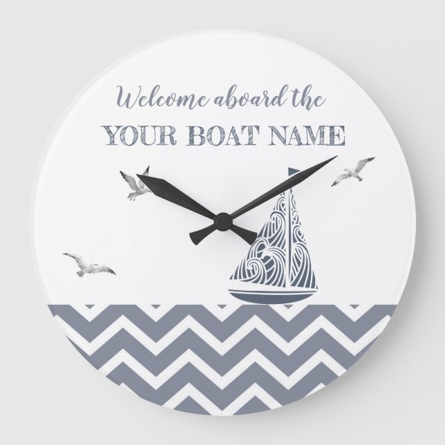  Modern Sailboat Grey Colour Scheme   Large Clock (Front)