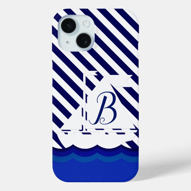 Modern Sailboat Monogram Custom Case-Mate iPhone Case (Back)