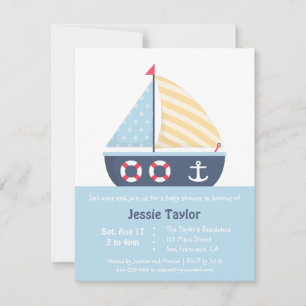 Modern Sailboat Nautical Baby Shower Invitations