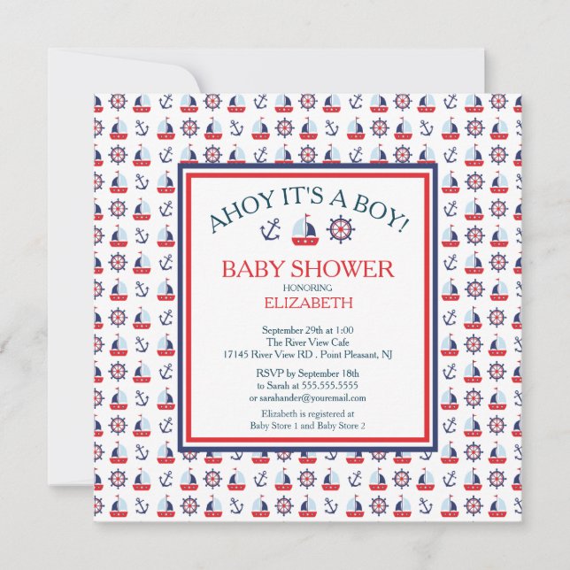 Modern Sailing Nautical Boy Baby Shower Invitation (Front)
