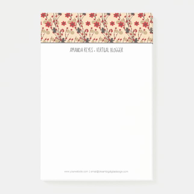 Modern Sakura Cherry Tree and Monkey Asian Post-it Notes (Front)