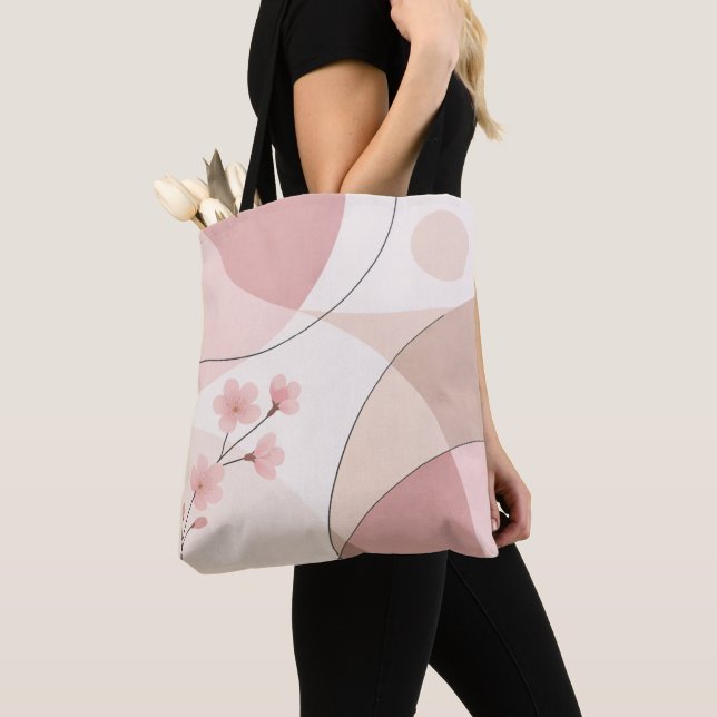 Modern Sakura Minimalist Geometric Style Tote Bag (Close Up)