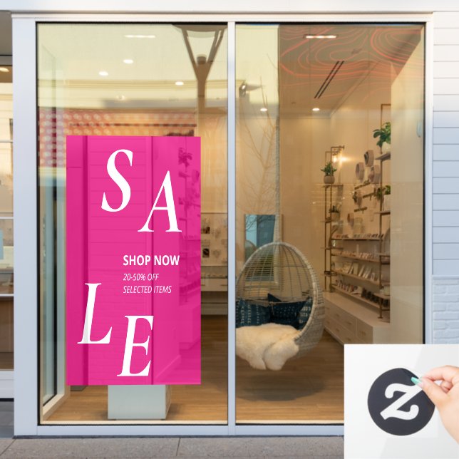 Modern SALE Magenta Store Discount Promo Window Cling (Store Window)