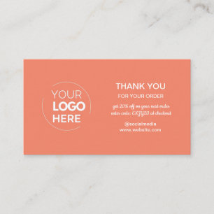 Modern Salmon Pink Minimalist Logo Order Thank You Business Card