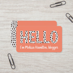 Modern Salmon Spots HELLO I'm Name Personalized Business Card