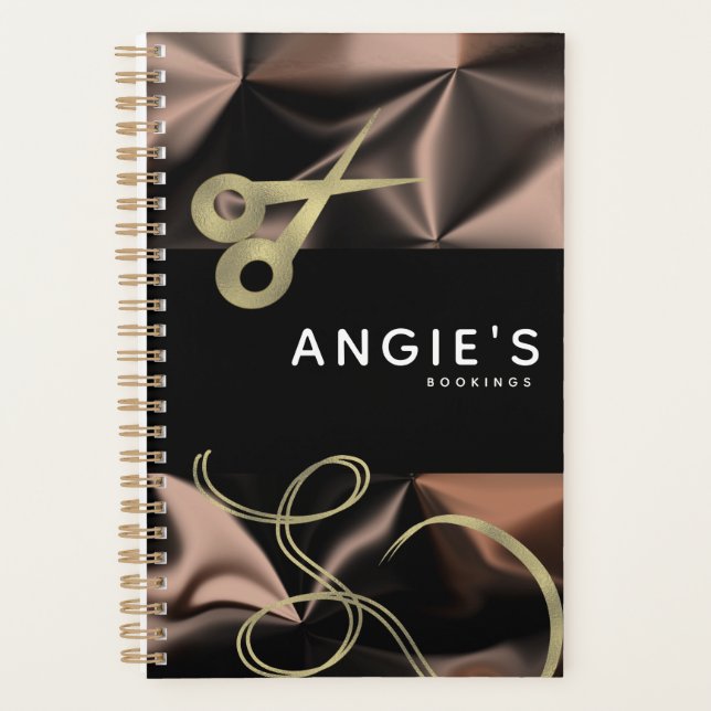 Modern Salon Beauty Scissor Gold Booking Brown Planner (Front)