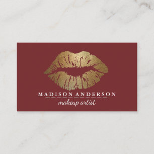 Modern Salon Gold Lips Makeup Artis Business Card