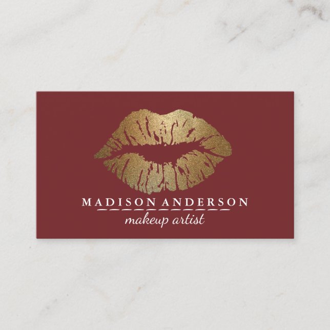 Modern Salon Gold Lips Makeup Artis Business Card (Front)