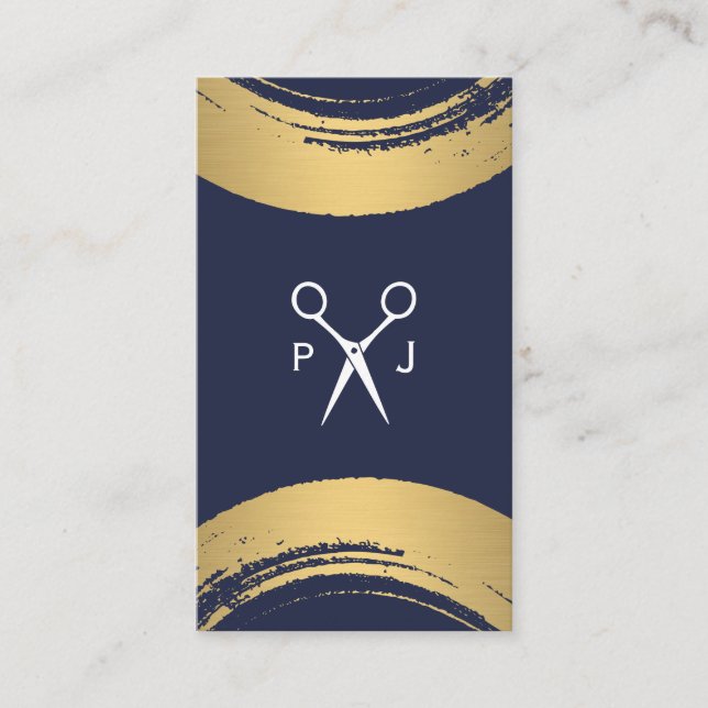 Modern Salon Shears Monogram / Gold Brushed Business Card (Front)