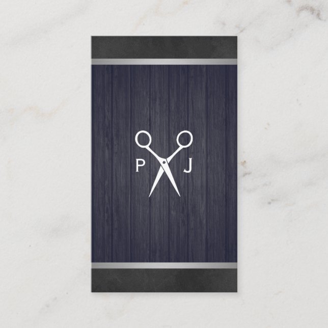 Modern Salon Shears Wood Canvas Trim Monogram 2 Business Card (Front)