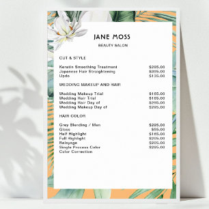 Modern, salon, watercolor tropical Price List   Poster