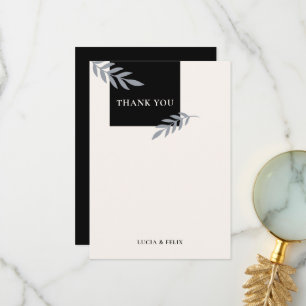 Modern Sample Leaves Black Blank Wedding  Thank You Card