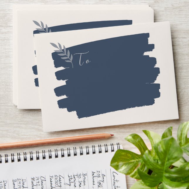 Modern Sample Leaves Distressed Frame Wedding Envelope (Stacked)