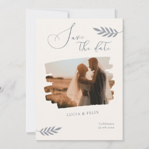 Modern Sample Leaves Photo Save The Date Invitation