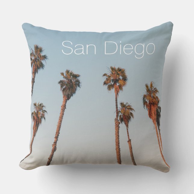 Modern San Diego Tall Palm Trees Blue Sky Souvenir Throw Pillow (Front)