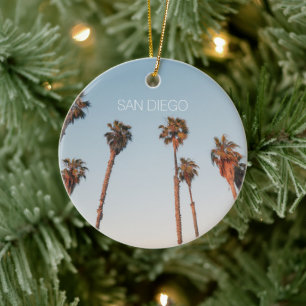 Modern San Diego Tall Palm Trees Custom Souvenir Ceramic Ornament