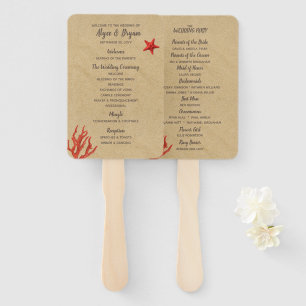 Modern Sand & Coral Wedding Program Hand Fans
