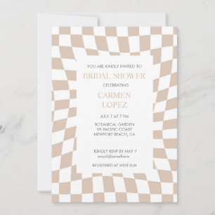 Modern Sand Rose Checked Bridal Shower  Invitation