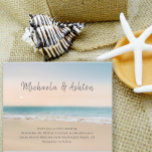 Modern  Sandy Beach Wedding Invitation Postcard<br><div class="desc">A simple beach themed wedding invitation that is casual yet stylish. The warm sandy beach and turquoise water are the perfect background for your invitations. To personalize add your first names,  and wedding details. 

The back has been left blank for you to add a personal message.</div>