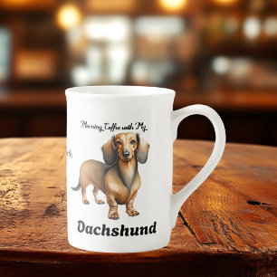 Modern Sandy Brown DACHSHUND Personalize Bone China Mug