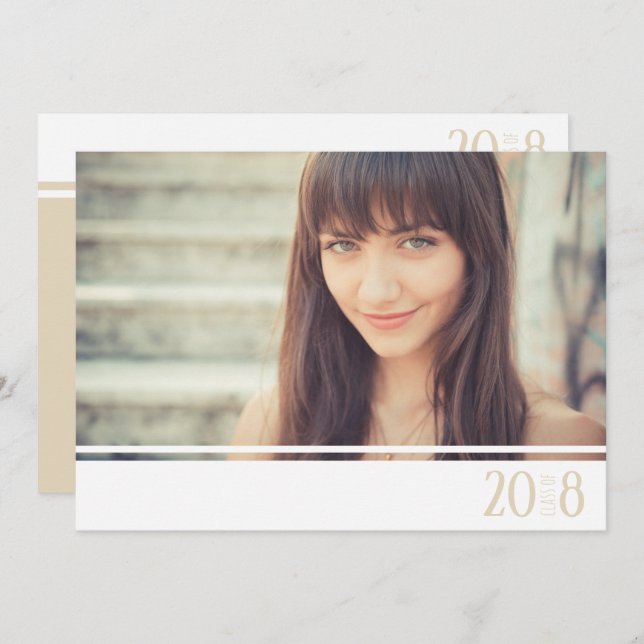 Modern Sandy & White Class of Photo Invitations (Front/Back)