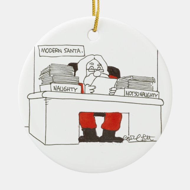 Modern Santa- Naughty..Not So Naughty Ceramic Ornament (Front)