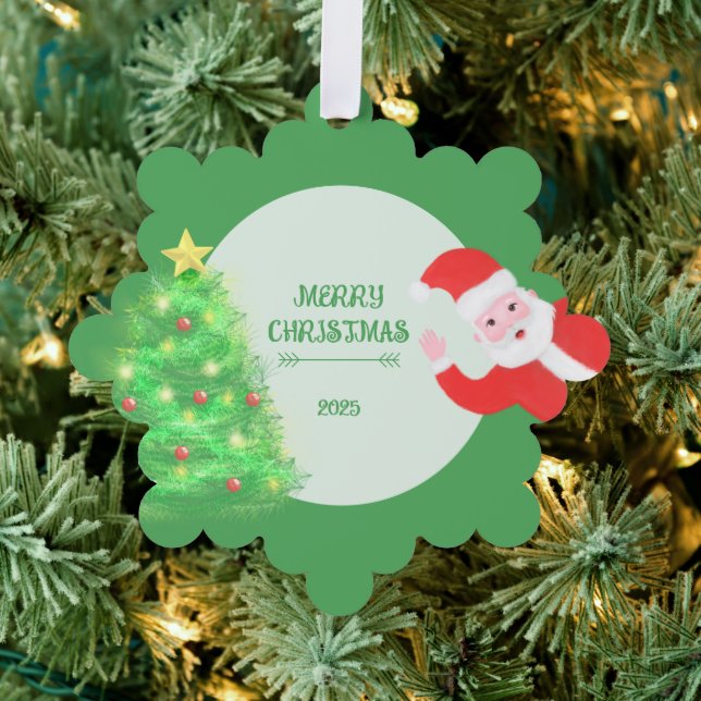 modern santa pine tree christmas green background ornament card (Insitu (Tree))