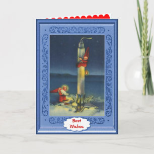 Modern Santas go by rocket Holiday Card