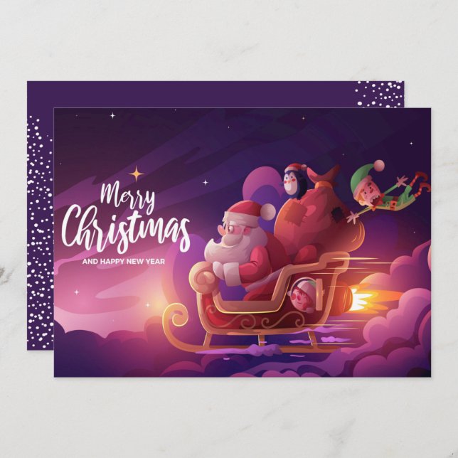 Modern Santa's Sleigh Christmas Holiday Card (Front/Back)