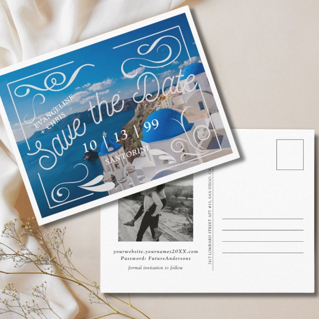 Modern Santorini Save the Date Postcard (Creator Uploaded)