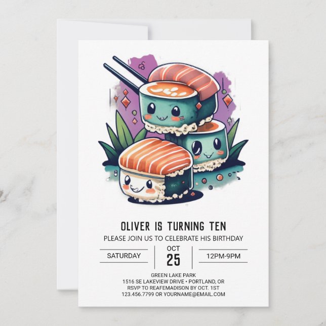 Modern Sashimi Children Birthday Invitation (Front)