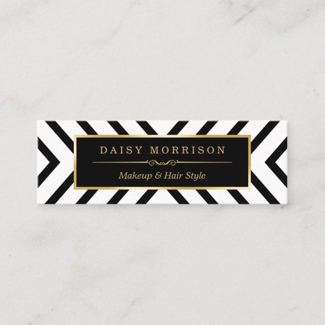 Modern Sassy Gold Black White Pattern Mini Business Card (Front)