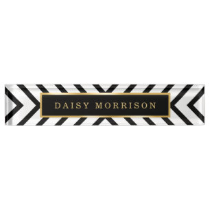 Modern Sassy Gold Black White Stripes Pattern Nameplate