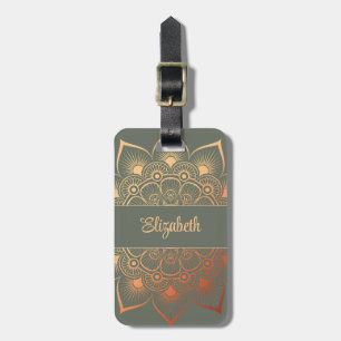 Modern Savage Green Peach Mandala Luggage Tag