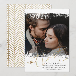 Modern Save Our Date Photo Gold & White Invitation