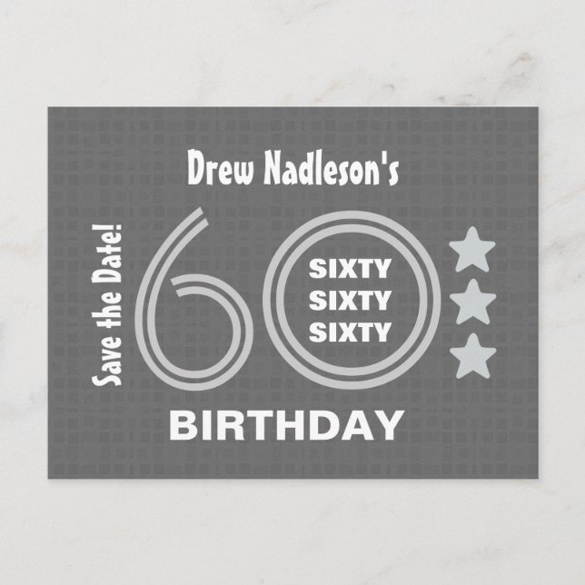 Modern Save the Date 60th Birthday Party A03 Announcement Postcard (Front)