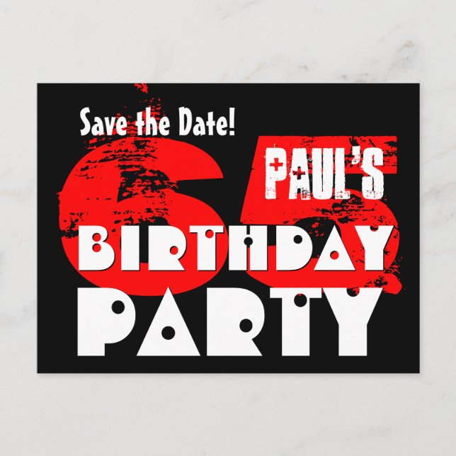 Modern Save the Date 65th Birthday Party V19 Announcement Postcard (Front)