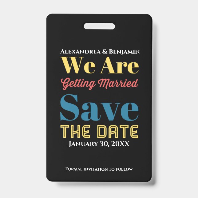 Modern Save The Date Announcement Card Badge (Front)