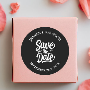 Modern Save The Date Black Wedding Announcement Classic Round Sticker