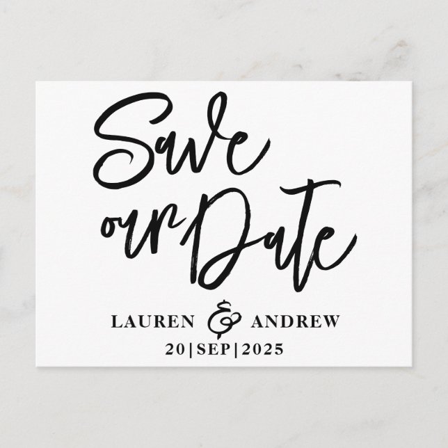 Modern Save the Date Black & White Postcard (Front)