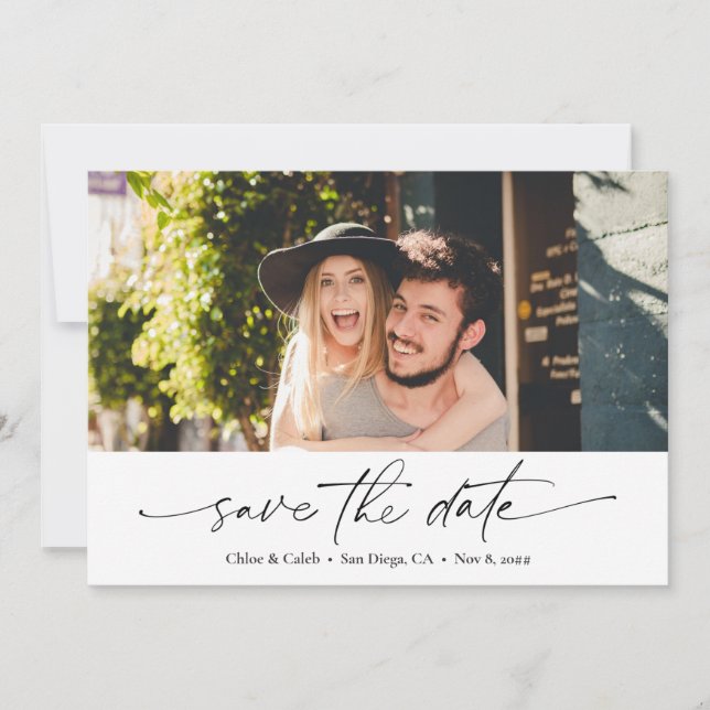Modern Save the Date Calligraphy Wedding Photo Invitation (Front)