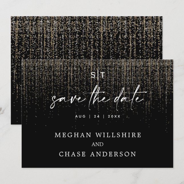 Modern Save the Date Edgy Champagne Glitter Invitation (Front/Back)