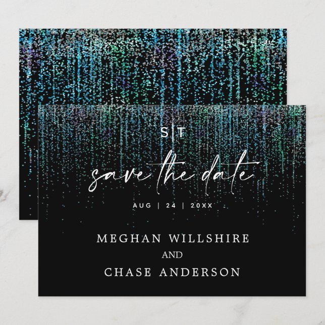 Modern Save the Date Edgy Teal Glitter Invitation (Front/Back)