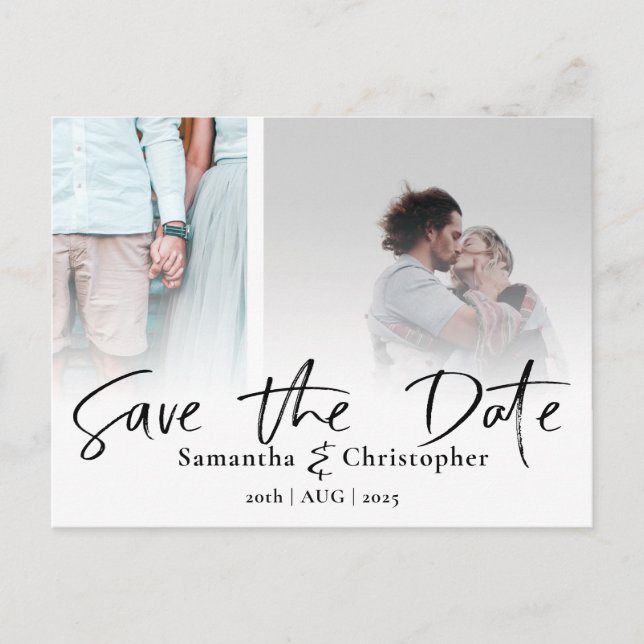 Modern Save the Date Elegant Script Photo Collage Announcement Postcard (Front)