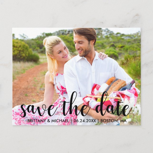 Modern Save The Date Engagement Couple Photo Postcard (Front)