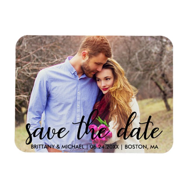 Modern Save The Date Engagement Photo Magnet (Horizontal)