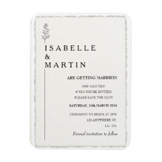 Modern Save the Date Faux Deckled Edge Wedding Magnet