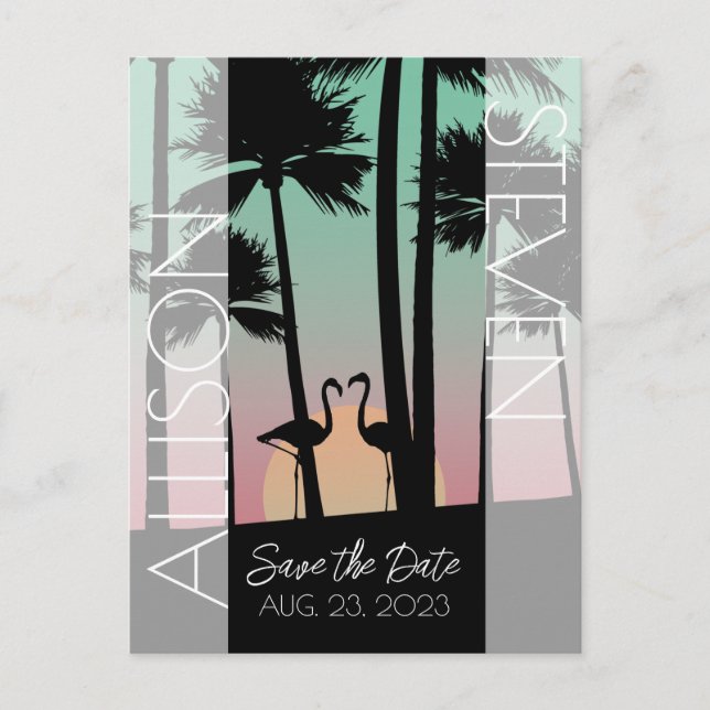 Modern save the date flamingo design postcard (Front)