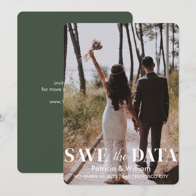 Modern Save The Date Forest Green Photo Wedding Invitation (Front/Back)