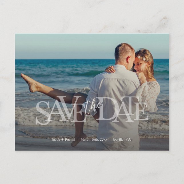 Modern Save the Date Full-photo Overlay Wedding Postcard (Front)